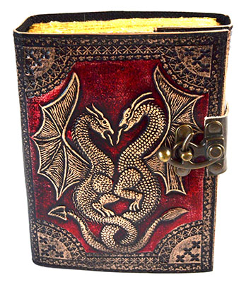 Red Double Dragon aged looking paper leather w/ latch 4 1/2" x 6 1/2" - Unlined