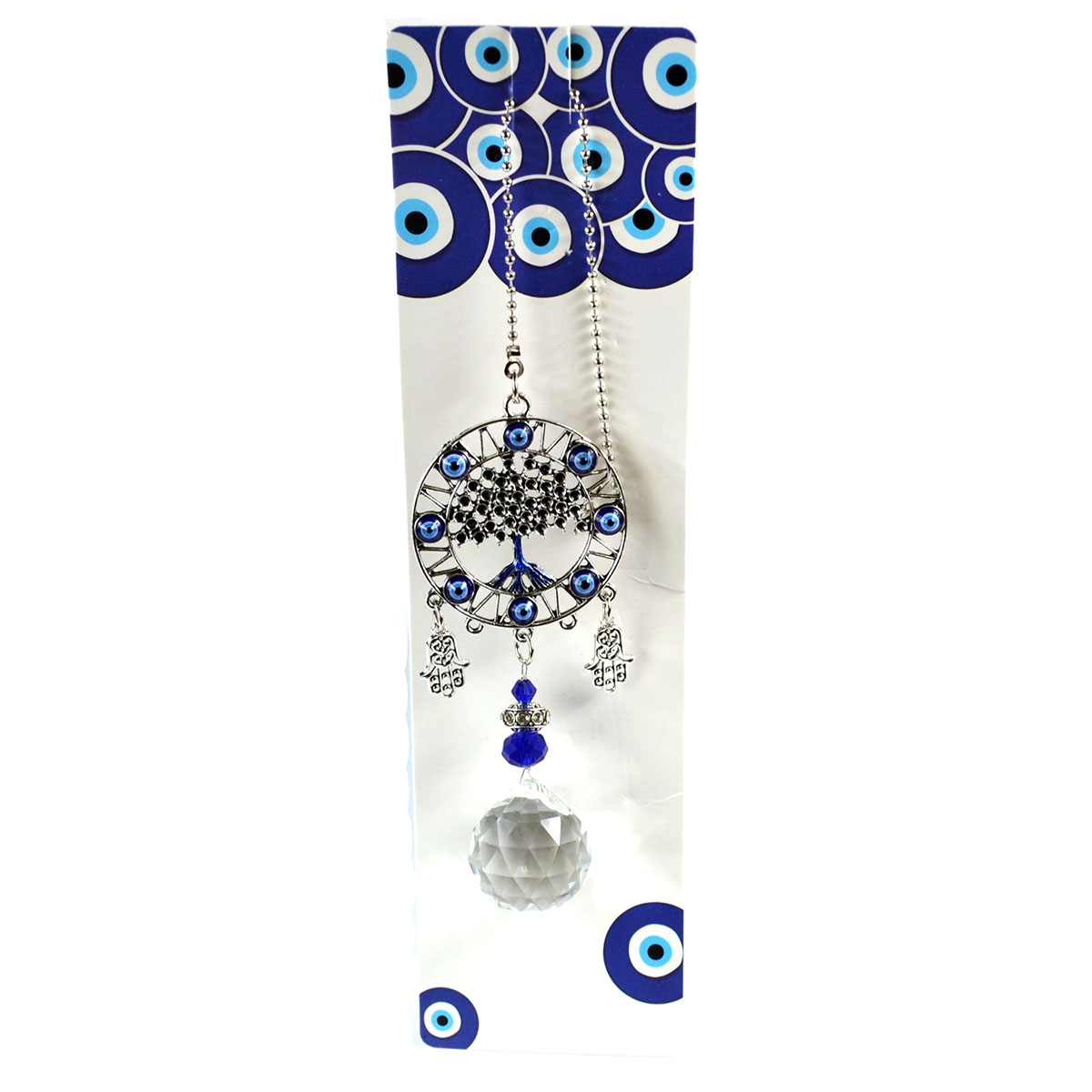 13 1/4" Tree Of Life & Faceted Crystal evil eye wall hanging